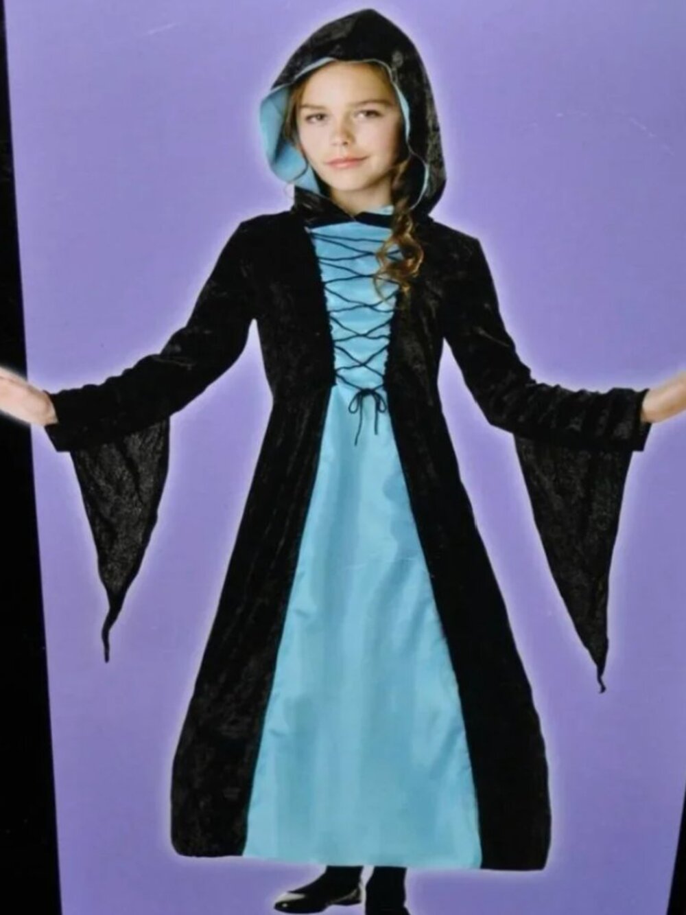 Queen Princess Halloween Costume 10/12 Dark Empress Blue Hooded Hoop Dress Girls